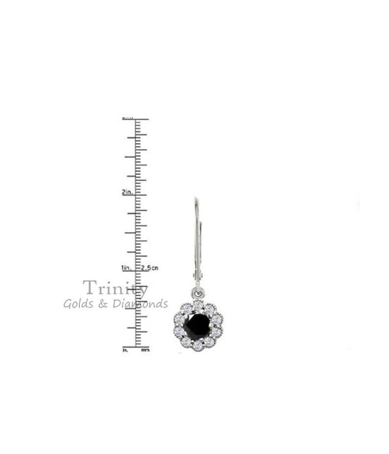 Solid Silver Drop Earrings • Black Diamond Dangle and Drop Earrings • Cluster Floral Diamond Earrings • Gift for Women