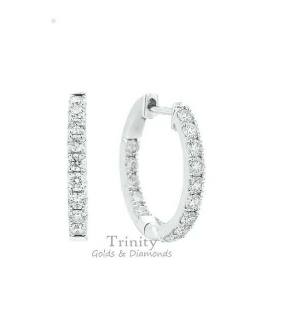 MOISSANITE HOOP EARRING, Small Hoop Earring, Out Side Hoop Diamond Earrings, Stone Charming Earring Gift For Teen Ager Girl, Mother's Gift