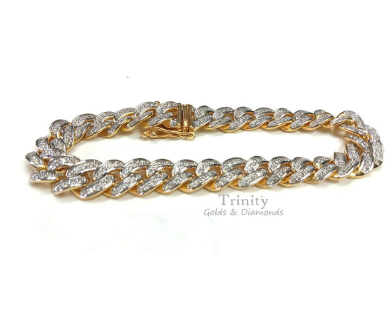 MOISSANITE DIAMOND CUBAN  Link Bracelet in 14k Yellow Gold-Plated 925 Sterling Silver for Men&