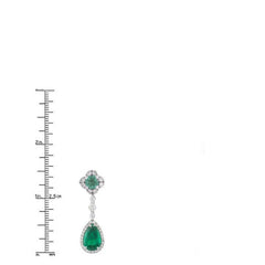 14kt White Gold Finish Pear Emerald Dangle & Drop Earrinigs, Sterling silver emerald Dangle Earrings,Emerald Earring Dangle Silver, Gifts