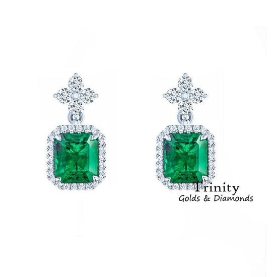 Green Emerald Drop Earrings, Emerald Women&