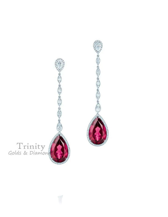 PEAR Shape Ruby Dangle Drop Earrings For Women •  Perfect Ruby Chandelier Earrings • Birthstone Earrings • Anniversary Gift for Her