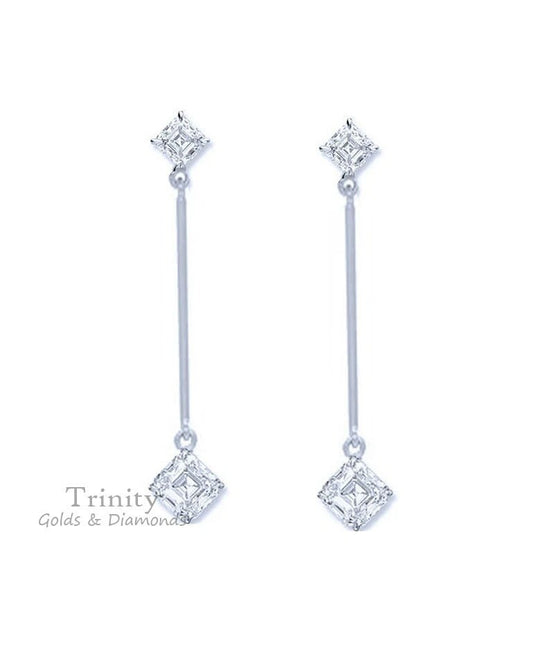 STERLING SILVER EARRINGS, 1.5 Carat Princess Cut Lab Created Diamond Dangle Drop Earrings