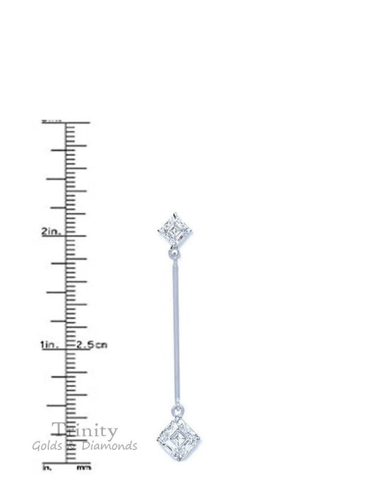 STERLING SILVER EARRINGS, 1.5 Carat Princess Cut Lab Created Diamond Dangle Drop Earrings