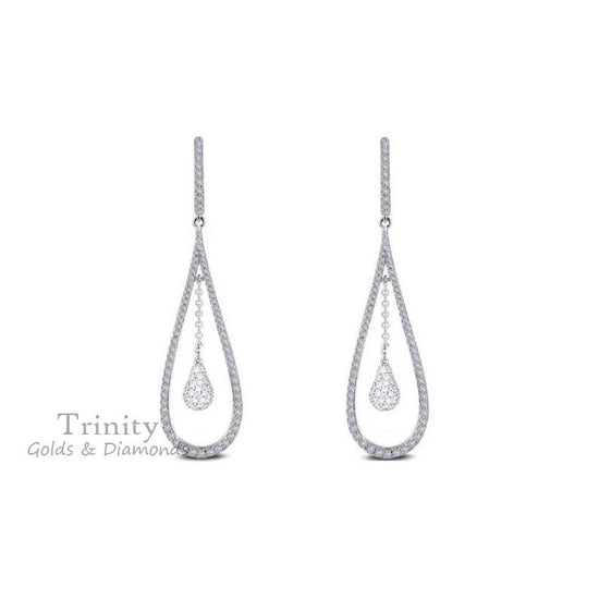 Diamond Drop Dangle Earrings, Long Diamond Wedding Earrings, Long Dangle & Drop Earrings, Teardrop Wedding Earrings,Sterling Silver Earrings