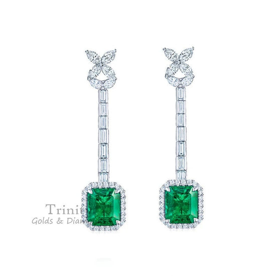 Emerald Dangle Earring, Emerald Cut Emerald Dangle And Drop Earrings, 925 Sterling Silver Long Drop Earrings, Antique Silver Earrings,Gifts