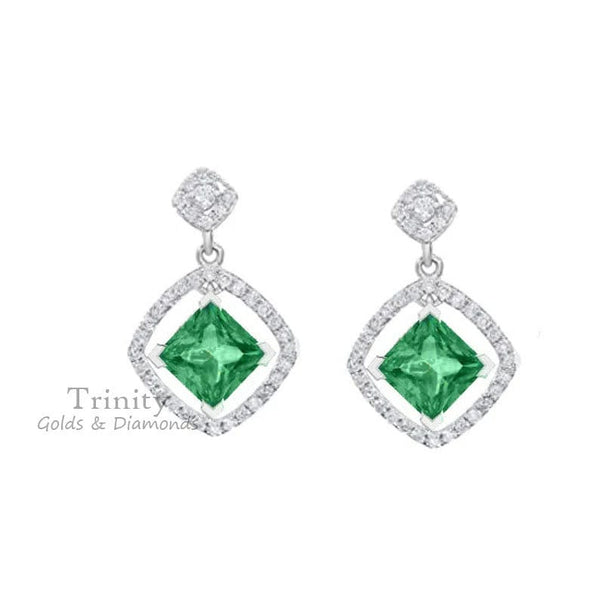 EMERALD WEDDING EARRINGS, Emerald Dangle Earrings, 2.0 Carat Princess Cut Emerald Dangle Drop Earrings, Sterling Silver Earrings, Gifts