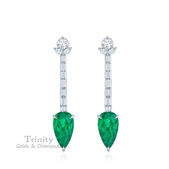 2 Ct Pear shape Emerald Diamond Dangle And Drop Earrings, Emerald Sterling Silver Dangle Earrings, Wedding Drop Earrings, Mother&