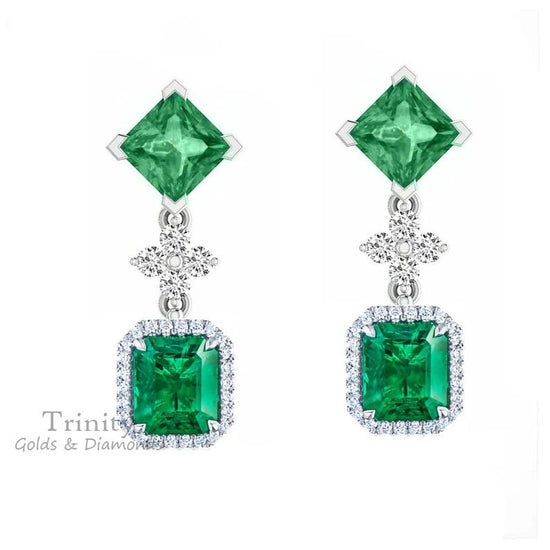 EMERALD EARRING, GREEN Stone Earring, Diamond Dangle Drop Wedding Long Lovely Earring, Sterling Silver Earring Gift For Friend,Gift For Her