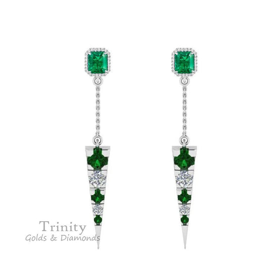 Emerald Dangle Earrings, Emerald green long earrings, bridal earrings, green wedding jewelry, drop emerald earrings, bridal jewellery, Gifts