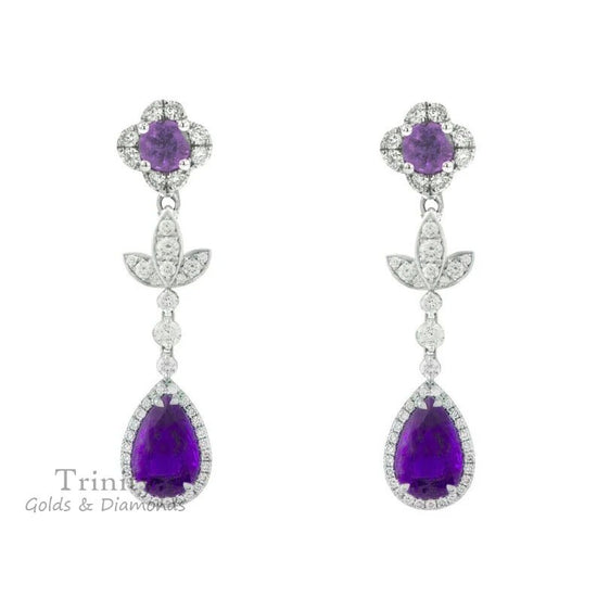 AMETHYST DANGLE EARRINGS, Amethyst Dangle Drop earrings, sterling silver amethyst Earrings
