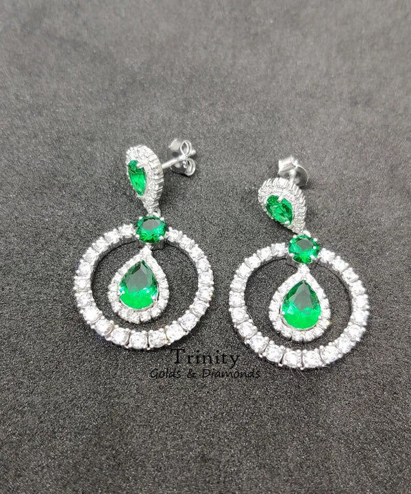 Emerald Earring, Emerald Birthstone Silver Earring, Teardrop Stone Earring, 925 Sterling Silver Earring, Gemstone Earring, Dangle Earrings