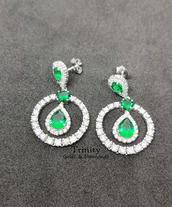 Emerald Earring, Emerald Birthstone Silver Earring, Teardrop Stone Earring, 925 Sterling Silver Earring, Gemstone Earring, Dangle Earrings