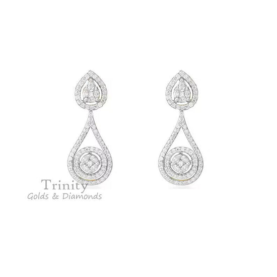 Moissanite And Diamond Ring, 14k White Gold Plated, Handmade Earrings, 925 Sterling Silver, Engagement Wedding Dangle Earrings, Gift For Her