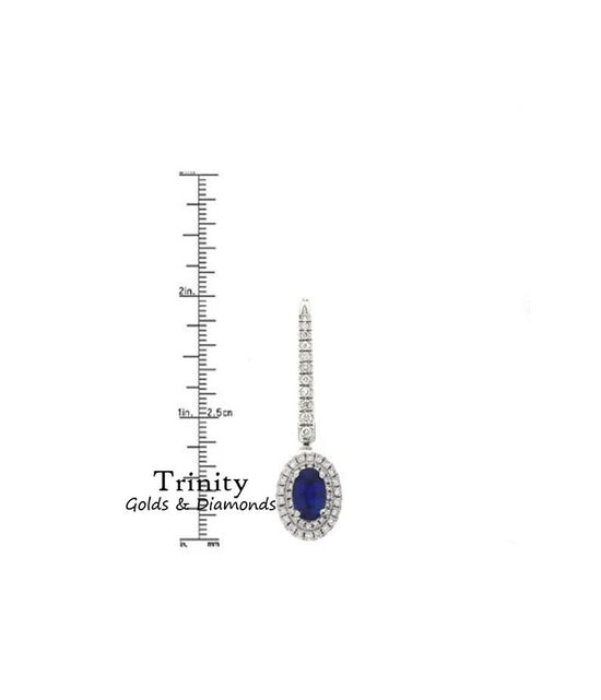 Sapphire Halo Dangle Earring, Big Oval Sapphire Double Halo Earring, Moissanite diamond dangle Earring, Gemstone Halo Earring, Gift For Her
