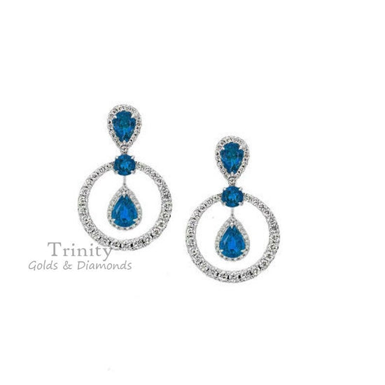 True Elegant Blue Pear shape Topaz And Diamond Dangle Drop Earrings, Topaz Drop earrings,Wedding Earrings, Gemstone Dangle Earrings, Gifts