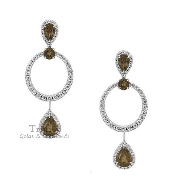 EMERALD EARRINGS, 2.30 Ct Pear & Round Cut Earrings, Green Emerald And Diamond Earring, Valentine Day Earrings, 925 Sterling Silver Earrings