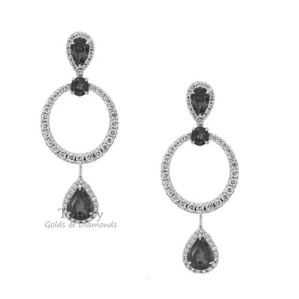 EMERALD EARRINGS, 2.30 Ct Pear & Round Cut Earrings, Green Emerald And Diamond Earring, Valentine Day Earrings, 925 Sterling Silver Earrings