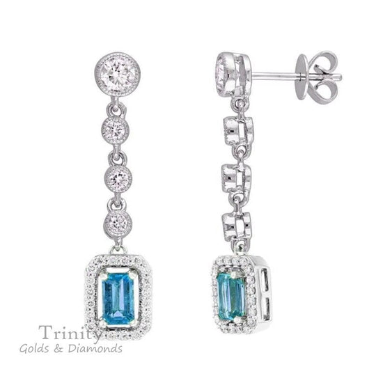 EMERALD CUT TOPAZ Earrings, Dangle Drop Earring, Gift Earrings,Emerald Cut Halo Earrings,Wedding Earrings, Women&