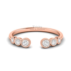 Round Moissanite Diamond Three Stone Wedding Ring / 14KT Rose Gold Plated Ring / Gift For Her / Anniversary Ring For Women / Stackable Ring