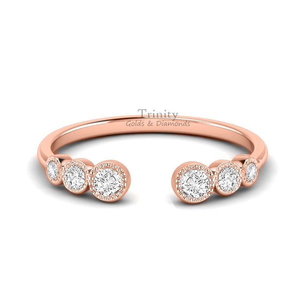 Round Moissanite Diamond Three Stone Wedding Ring / 14KT Rose Gold Plated Ring / Gift For Her / Anniversary Ring For Women / Stackable Ring