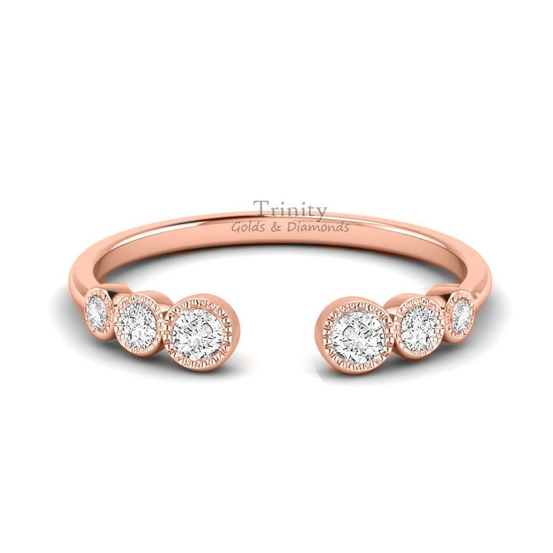 Round Moissanite Diamond Three Stone Wedding Ring / 14KT Rose Gold Plated Ring / Gift For Her / Anniversary Ring For Women / Stackable Ring