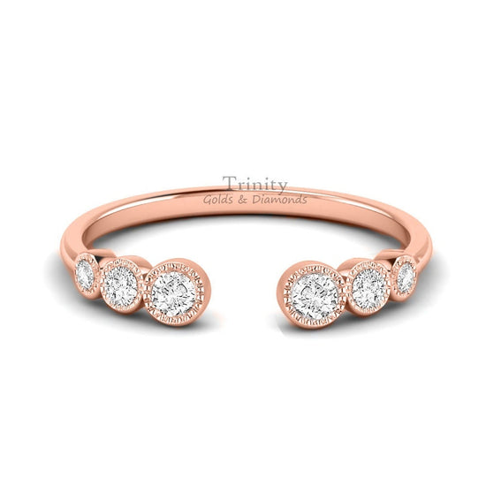 Round Moissanite Diamond Three Stone Wedding Ring / 14KT Rose Gold Plated Ring / Gift For Her / Anniversary Ring For Women / Stackable Ring