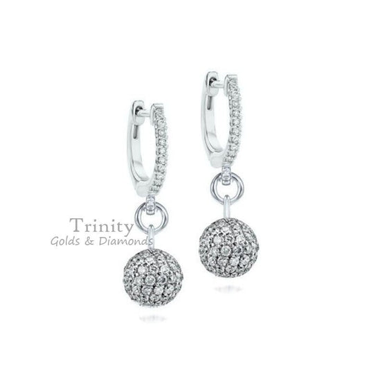 Moissanite Drop Dangle Hoop Earrings, Ball Hoop Earrings, Handmade Women&