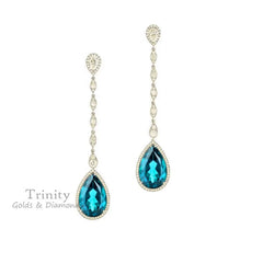 Pear Shape Blue Sapphire Earrings, Drop Dangle Earring, Gemstone Dangle Earrings, Moissanite Diamond Halo Dangle Earring, Perfect Gift