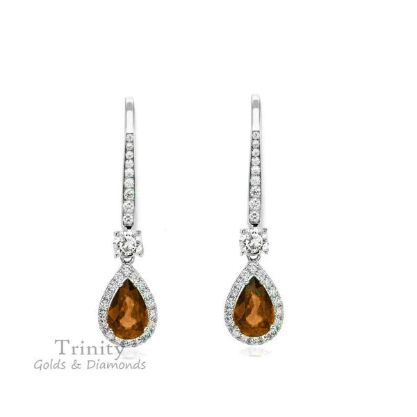 Brown Gemstone Earring,Pear Cut Diamond Drop Earring, Gift Earrings,Christmas Gift Earring,Wedding Earrings, Sterling Silver Earrings,Gifts