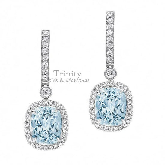 Topaz Halo Dangle Drop Earrings, Bridesmaid earrings, Bridal Earrings, Birthstone Earrings