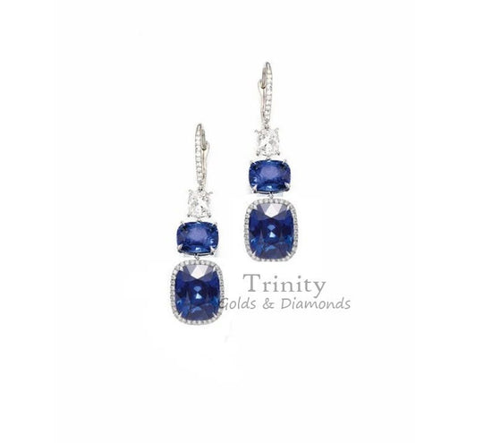 Dangle Drop Earring, Big Cushion Sapphire Gemstone Earring, Multi-stone Earring, Birthstone Earring, Garnet, Ruby, Amethyst & Brown Gemstone