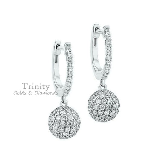 DIAMOND BALL Hoop Dangle Earrings, Sterling Silver Earrings Dangle, Dangle Drop Earrings , Wedding Prom Party Moissanite Hoop Earring Gift