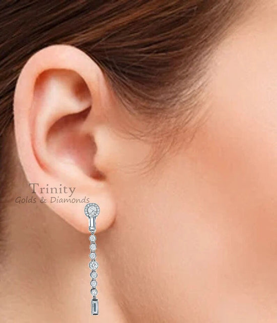 DIAMOND DANGLE EARRINGS, Sterling Silver Earrings, Dangle Earrings, Diamond Earrings, Gift
