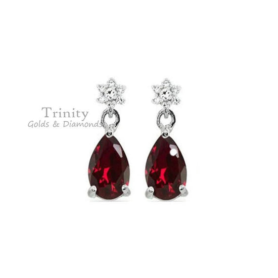 BIG RED RUBY Pear Shape Dangle Diamond Earrings,Silver Ruby Earrings,Antique Ruby Earrings Ruby Teardrop Earrings Ruby Earrings In Silver