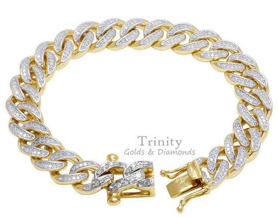 MOISSANITE DIAMOND CUBAN  Link Bracelet in 14k Yellow Gold-Plated 925 Sterling Silver for Men&