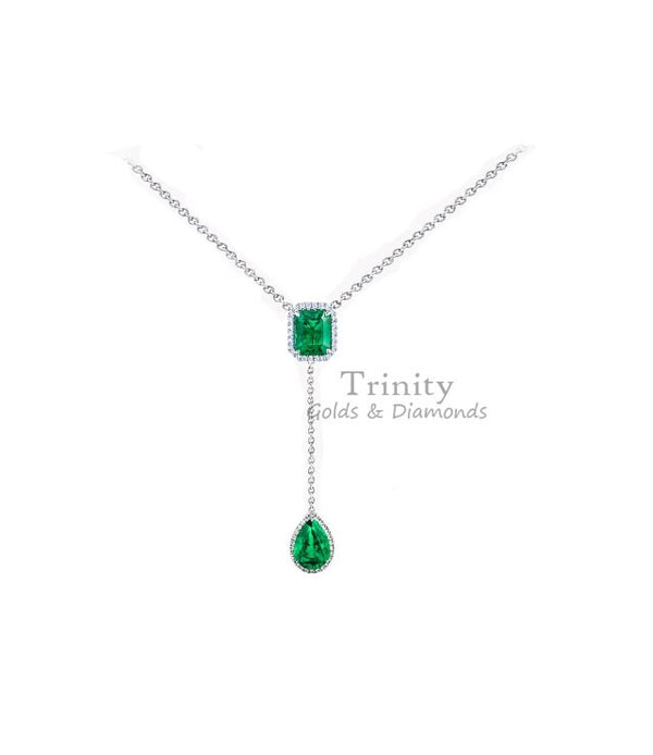 3.00 Ct Emerald And Pear Cut, Emerald And Diamond Necklace, Engagement Wedding Women's Neckalce, Party Wear Women's Necklace, Gift For Her
