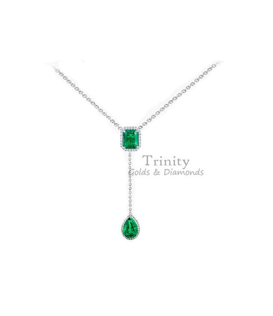 3.00 Ct Emerald And Pear Cut, Emerald And Diamond Necklace, Engagement Wedding Women&
