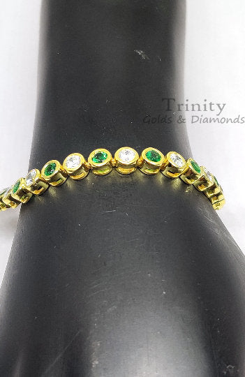 Bezel Set Moissanite Diamond Bracelet for Women • Emerald and White Moissanite Gemstone Bracelet for Her • Multistone Bracelet Gift