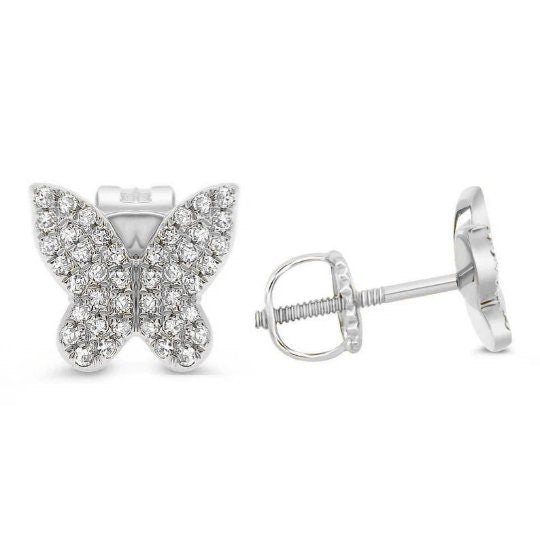 1.0 CT Diamond Mini Butterfly Stud Earring 14ktGold Over 925 Silver, Womens Diamond Studs, Diamonds Butterfly Earrings