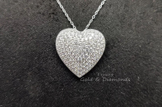 DIAMOND HEART PENDANT Moissanite Heart Pendant Pave Heart Pendant Silver Heart Pendant, Heart Necklace Gift for Love Necklace 22mm Heart
