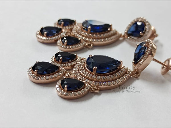 3.50CT PEAR Shape Sapphire Diamond Dangle CHANADLER EARRINGS With 14kt White Gold Over Silver, Sapphire Earrings, Gift For her