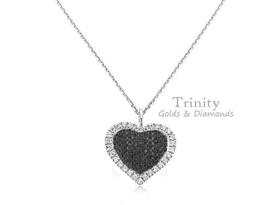 BLACK HEART NECKLACE, Black Gemstone And Moissanite Pave Heart Shape Pendant Necklace, 18 Inch cable Chain , Sterling silver Heart Necklace