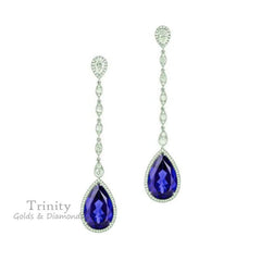Pear Shape Blue Sapphire Earrings, Drop Dangle Earring, Gemstone Dangle Earrings, Moissanite Diamond Halo Dangle Earring, Perfect Gift