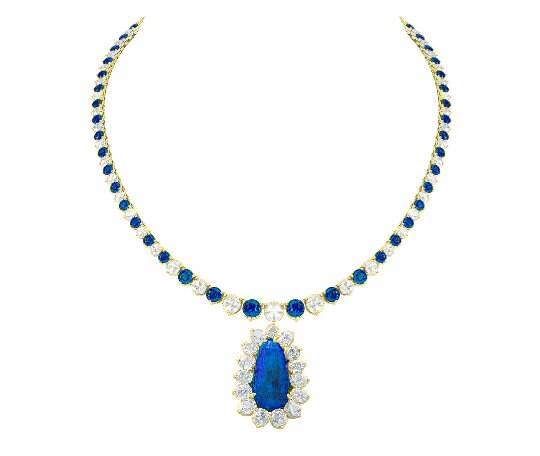 7.0 CT PEAR Shape Sapphire & Diamond Necklace,Silver Necklace,Sapphire Wedding Necklace,14k Gold Plated Over Necklace,Valentine Gift For Her