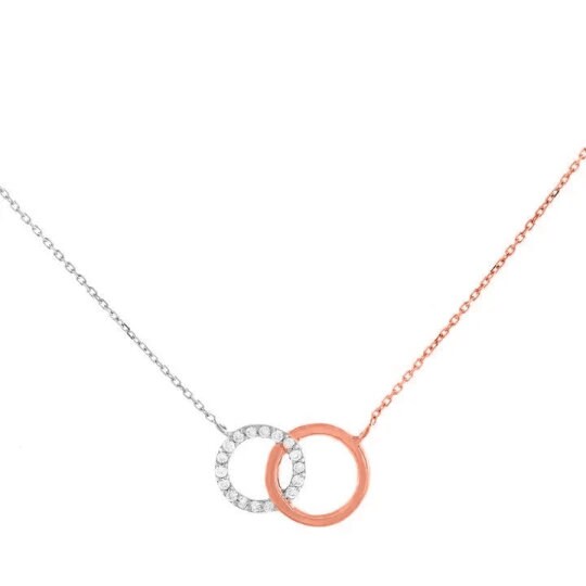 Two Circle Drop Necklace 925 Sterling Silver, Christmas Necklace, Simple necklace, Daily wear necklace, CZ Diamond necklace, Gift For Her