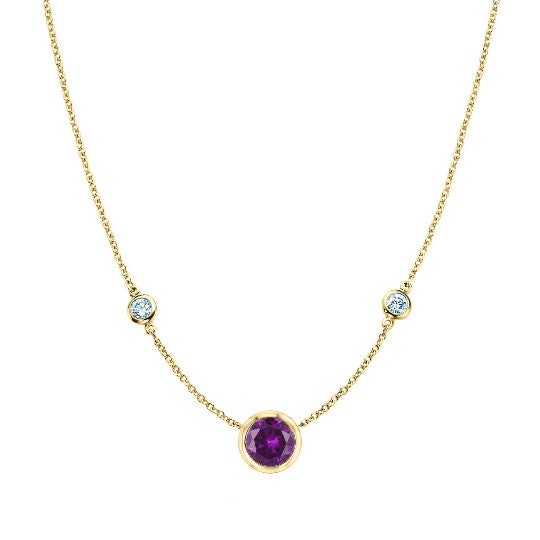 AMETHYST DIAMOND BEZEL Set Necklace/925 Sterling Silver Station Necklace/ Wedding Necklace/ Anniversary Gift/ Dainty  Trio Necklace For Her