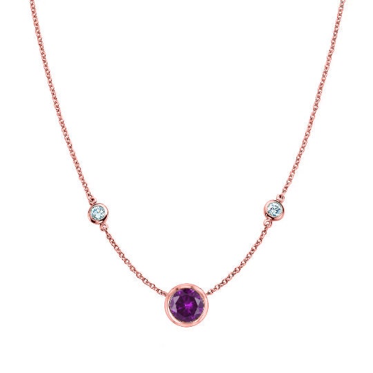 AMETHYST DIAMOND BEZEL Set Necklace/925 Sterling Silver Station Necklace/ Wedding Necklace/ Anniversary Gift/ Dainty  Trio Necklace For Her