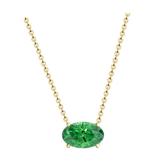 Green Emerald Necklace, 2.00 Carat Emerald Oval Shape Necklace Pendant, Sterling Silver Emerald Necklace,  Emerald Pendant, Mothers Day Gift