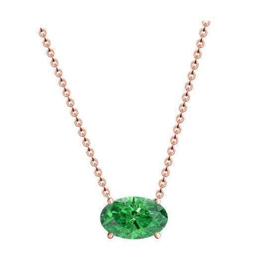 Green Emerald Necklace, 2.00 Carat Emerald Oval Shape Necklace Pendant, Sterling Silver Emerald Necklace,  Emerald Pendant, Mothers Day Gift